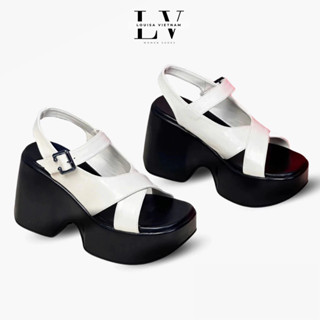 Louisa Vietnam - Giày sandal cao gót nữ hở mũi cao 10cm màu đen, Sandal nữ đế xuồng đi tiệc S001