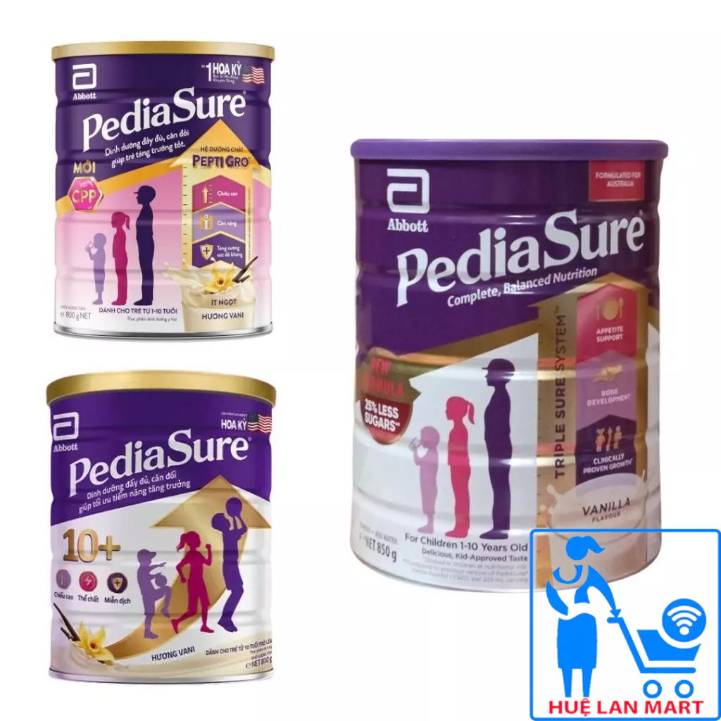 Sữa Bột Abbott PediaSure Ít Ngọt Hương Vani / PediaSure 10+ / Pediasure Úc - Hộp 800g/850g