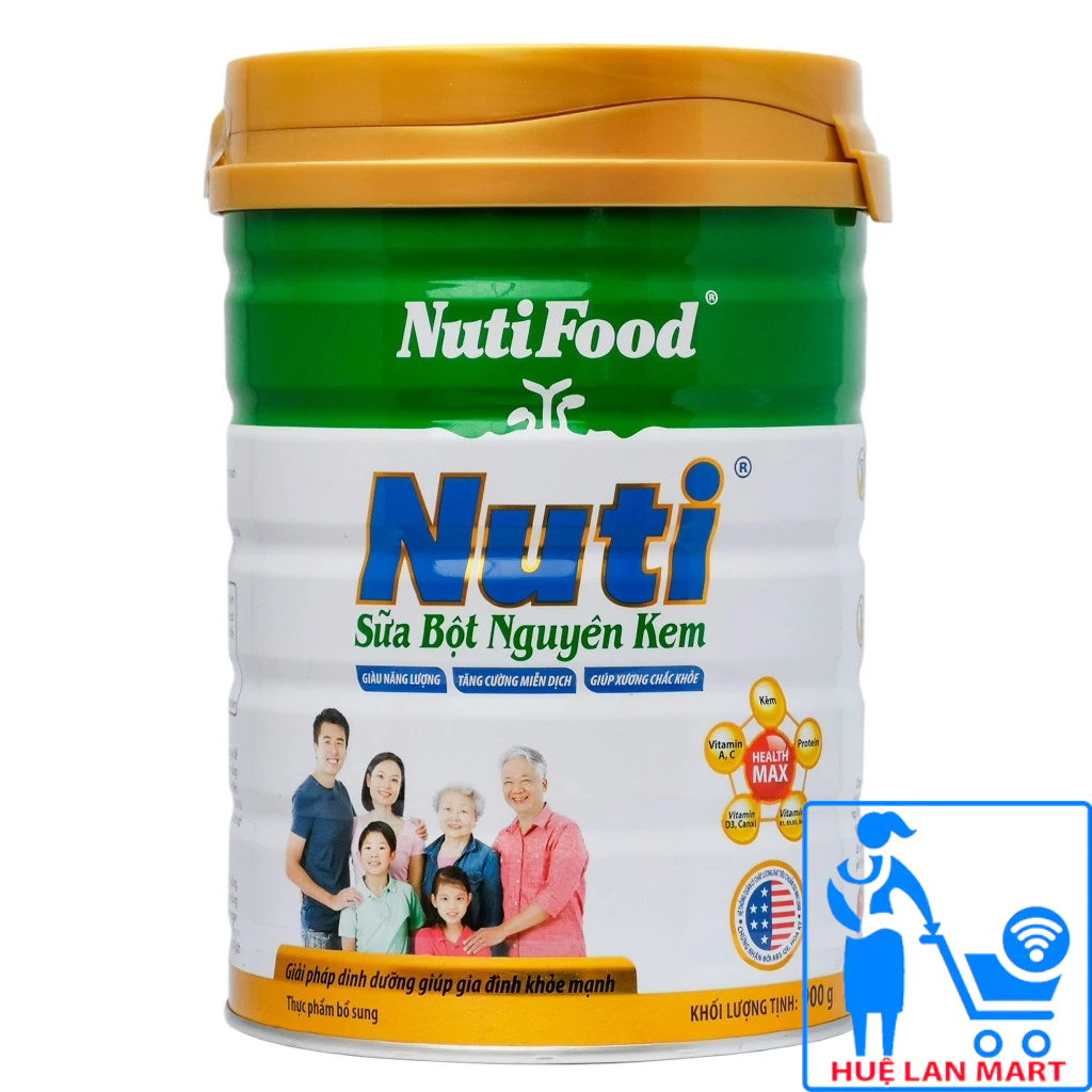 Sữa Bột Nutifood Nguyên Kem Nuti Hộp 900g (Giải pháp dinh dưỡng giúp cả nhà khỏe mạnh).