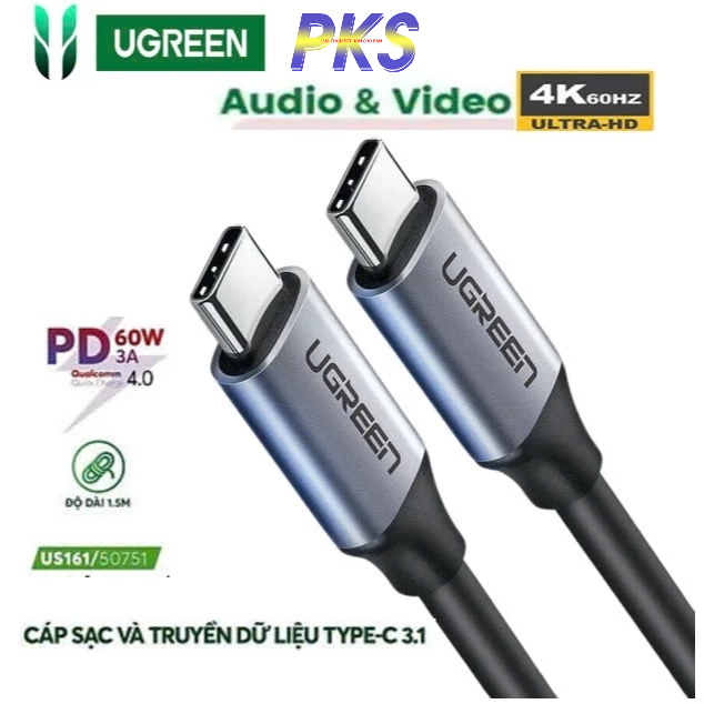 Cáp Truyền Data Video Xuất Hình và Sạc USB Type C to USB Type C Ugreen 50751, Dài 1.5M