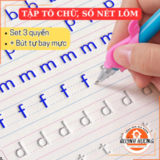Sét 3 quyển Tập tô chữ số Mực Tự Xoá, nét Lõm cho bé 4-6 tuổi kèm 2 bút và 6 ngòi, 2 đệm cá [ Tặng] Chun tóc sắc màu