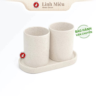  Bộ 2 cốc sứ đánh răng kèm đĩa oval ly uống nước kèm đĩa dài bằng sứ Bát Tràng decor nhà tắm sang trọng cao cấp 