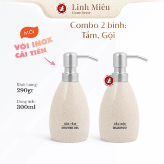  Combo 2 bình sứ đựng dầu gội sữa tắm nước rủa tay bằng sứ Bát Tràng cao cấp dáng xoài  300ml  