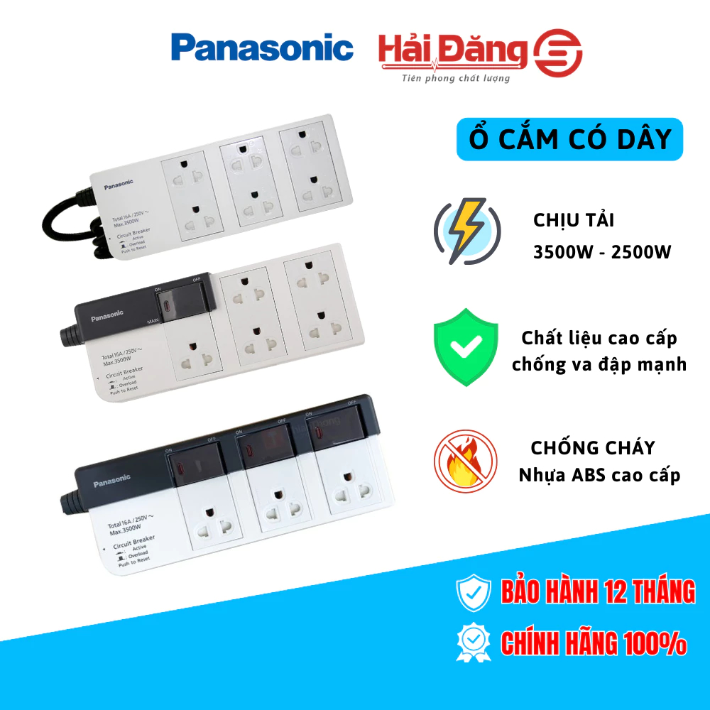  Ổ cắm điện ổ cắm nối dây Panasonic - Tích hợp CB bảo vệ quá tải - Sản xuất tại Thái Lan 