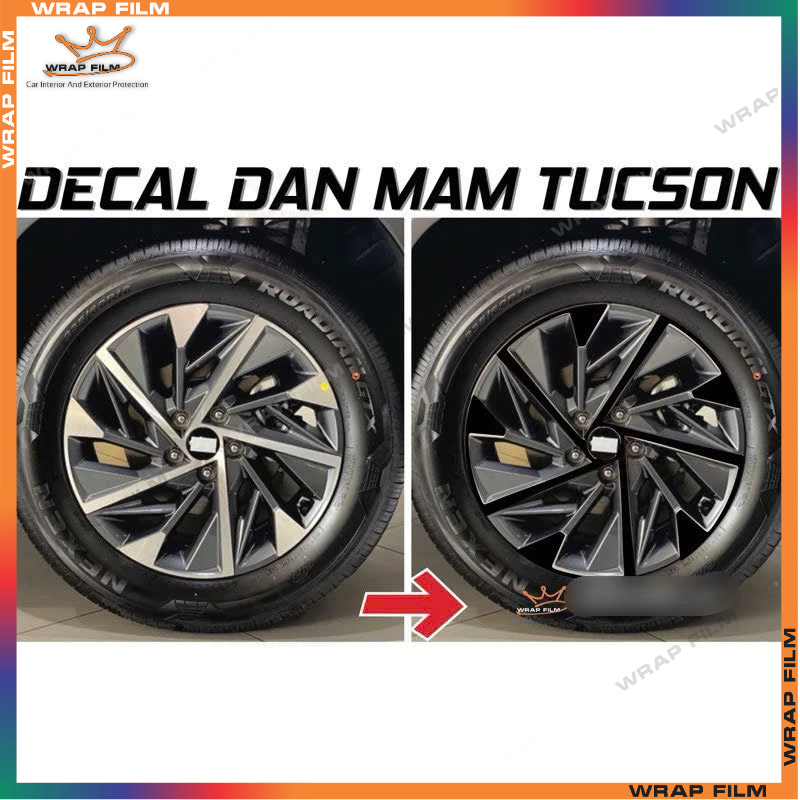 Decal dán mâm Tucson 2022-2023 dầu (Bộ 5 bánh)