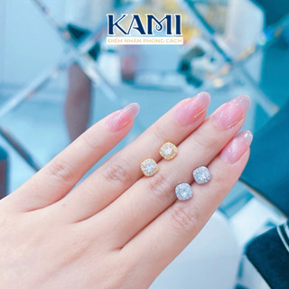 Bông tai vuông nam nữ bo nhí mini đính đá cz nhân tạo siêu sáng Kami trang sức sỉ