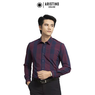 ÁO SƠ MI DÀI TAY ARISTINO ALS11402 MÀU XANH TÍM THAN KẺ ĐỎ