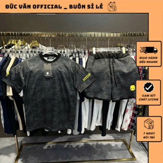 Bộ Quần Áo Nam Hi Đờ Rô Chất Vải Cotton Lạnh Phối Logo Thẩm Thấu_Bộ Quần Đùi Nam Chất Vải Cotton Lưới Tàu Hoàn Thiện