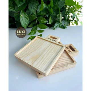 Khay, thớt gỗ decor 12 (Vuông nhỏ có tay cầm)