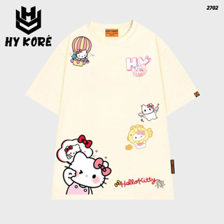 Áo thun HY KOREA Nhiều icon Kittie 2702 Vintage Vải cotton 75% Phom Rộng Tay Lỡ Dễ Thương Co Giãn 4 Chiều.