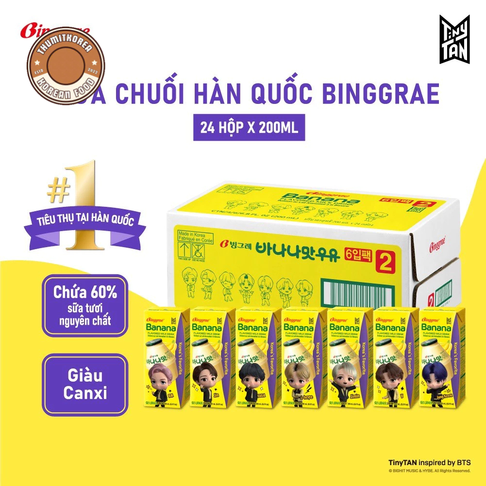 1 Thùng Sữa Hàn Quốc Binggrae Các Vị  (200ml x 24 hộp)