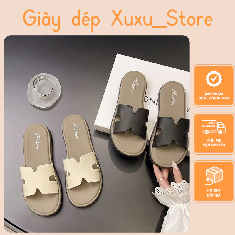 Dép quai ngang chữ H nữ bản đẹp, Dép lê đế cao 2cm đế cao su non - Tăng 1 sz (1993 H)