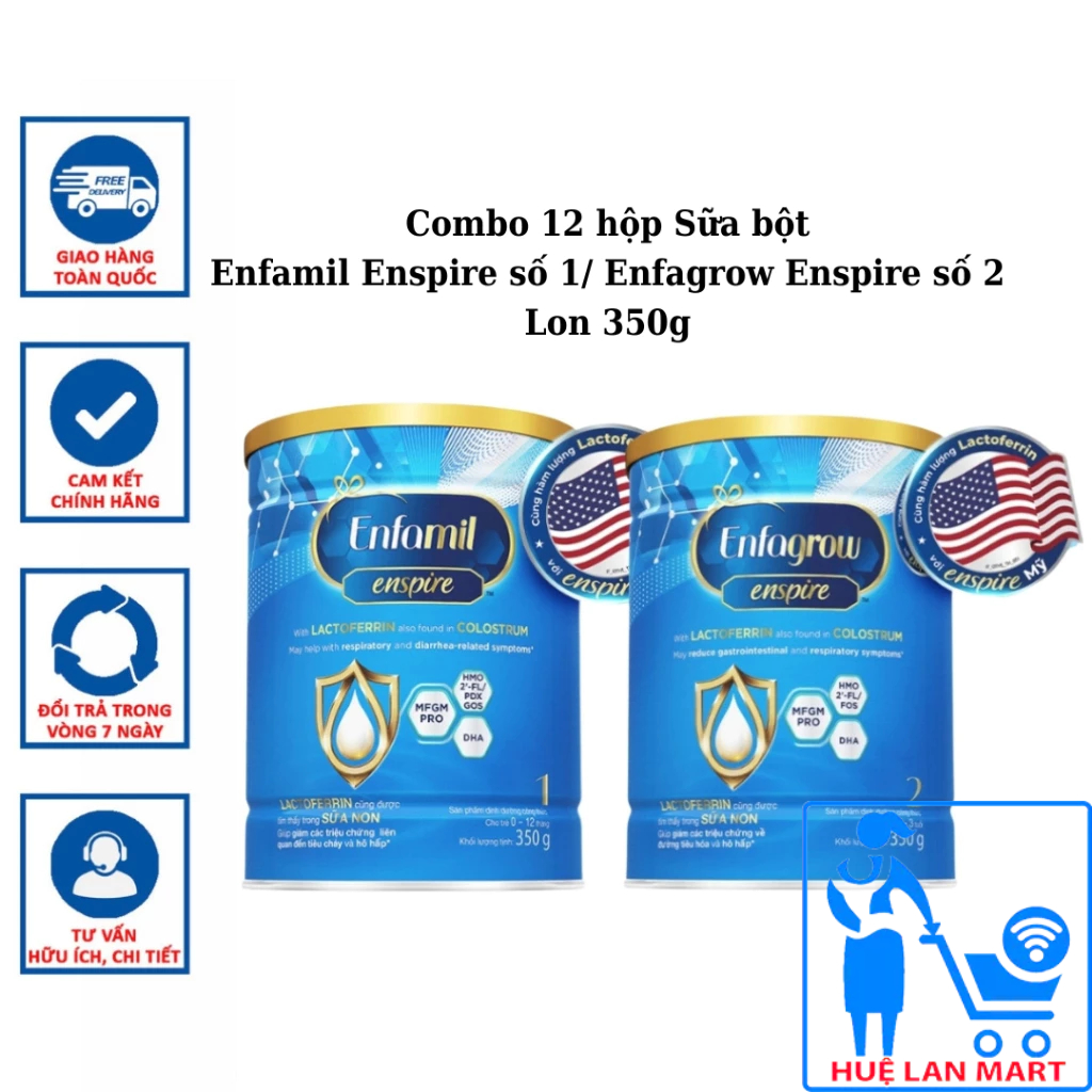 Combo 12 hộp Sữa bột Mead Johnson Enfamil Enspire số 1/ Enfagrow Enspire số 2 Lon 350g