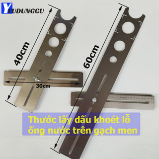 Thước Lấy Dấu Khoan Khoét Lỗ Gạch Inox 304 - Thước 2 Đoạn Lấy Dấu Ống Nước, Ốp Lát Gạch Chuẩn Xác