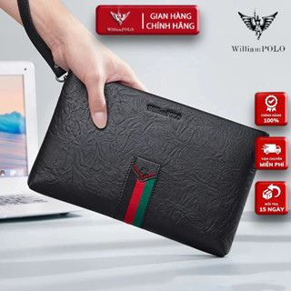 Ví Cầm Tay Nam Da Bò, Clutch Nam Hàng Hiệu WilliamPoLo Túi kẹp nách nam Cao Cấp WLC13 size 27cm