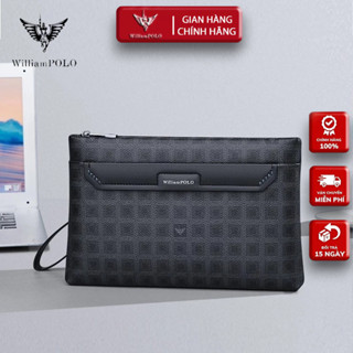 Ví Cầm Tay Nam Da Bò, Clutch Nam Hàng Hiệu WilliamPoLo Túi kẹp nách nam Cao Cấp WLC14 size 27cm