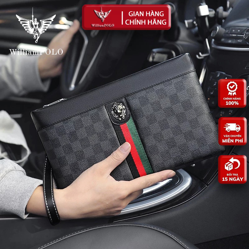  Ví Cầm Tay Nam Da Bò Clutch Nam Hàng Hiệu WilliamPoLo Túi kẹp nách nam Cao Cấp WLC15 size 28cm 