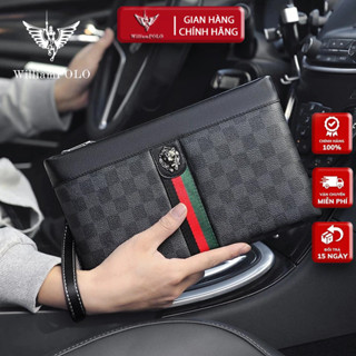 Ví Cầm Tay Nam Da Bò, Clutch Nam Hàng Hiệu WilliamPoLo Túi kẹp nách nam Cao Cấp WLC15 size 28cm