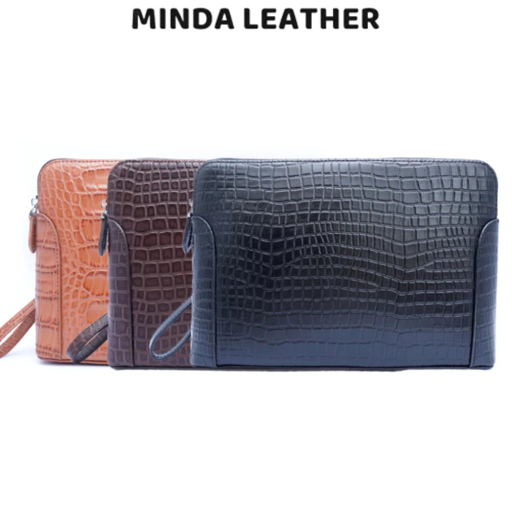 Túi cầm tay nam da bò dập vân cá sấu cao cấp, Clutch cầm tay công sở cao cấp S1TB06