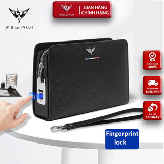 Ví Cầm Tay Nam Khóa Vân Tay Da Bò, Clutch Nam Hàng Hiệu WilliamPoLo Túi kẹp nách nam Cao Cấp WLC18 size 25.5cm