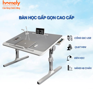 Bàn Học Gấp Gọn Thông Minh Tiện Dụng Tích Hợp Cổng Sạc USB, Đèn, Quạt MIni Cho Bé, Học Sinh, Sinh Viên HOMELY