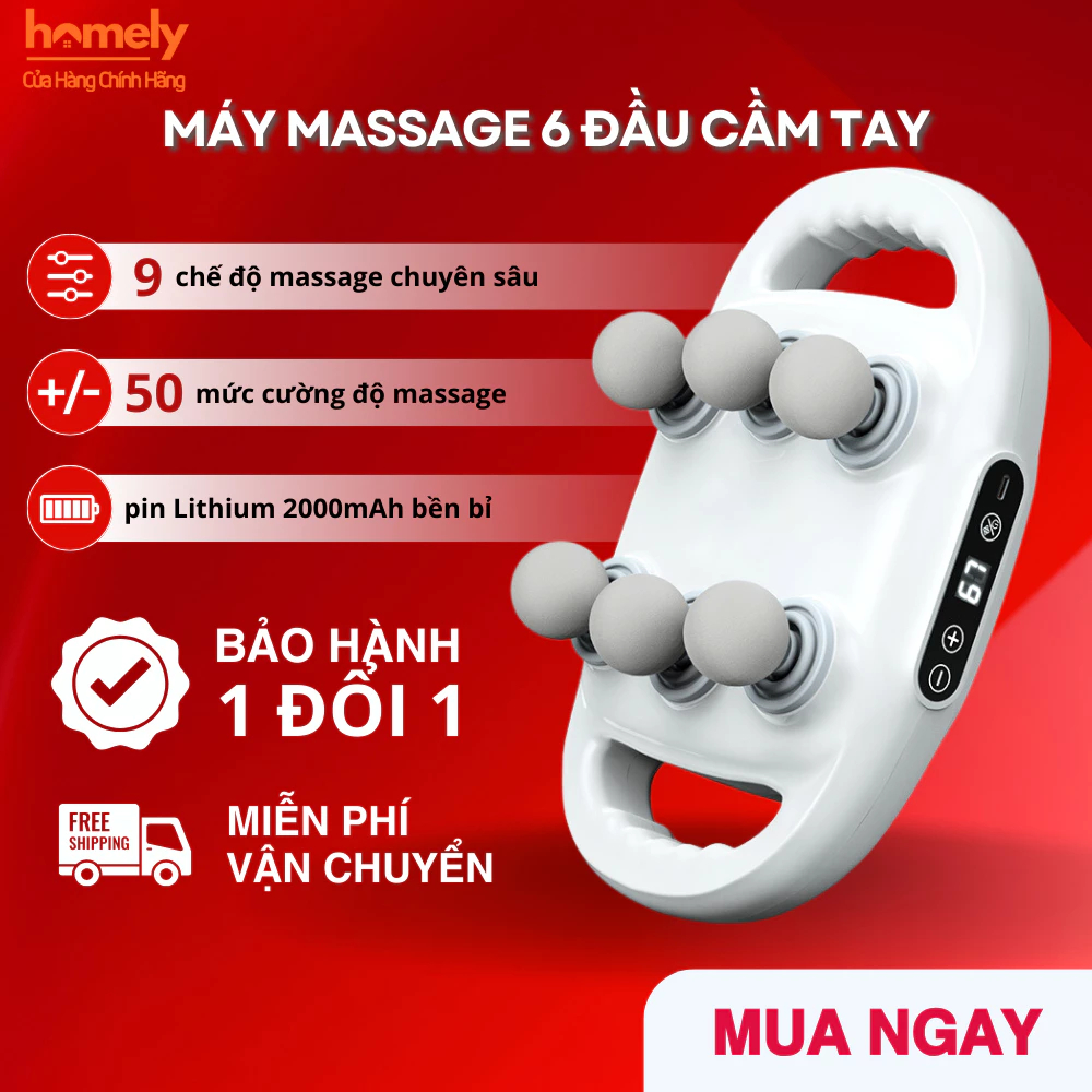 Máy Massage Cầm Tay SMART, Máy Mát Xa Toàn Thân 6 Đầu 9 Chế Độ Thư Giãn Có Sạc Pin, Giúp Giảm Đau Nhức Cổ Vai Gáy HOMELY