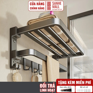 [NEW] Kệ Để Khăn Nhà Tắm Dán Tường Siêu Dính Có Móc Treo Quần Áo Kèm Thanh Ngang, Giá Treo Khăn Nhà Tắm Không Cần Khoan