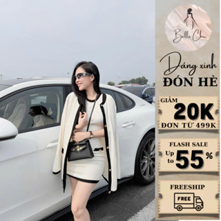  Váy len body nữ BELLE_CHIC sát nách mĩ viền đen phối áo choàng sang chảnh đi chơi đi du lịch BL1930 