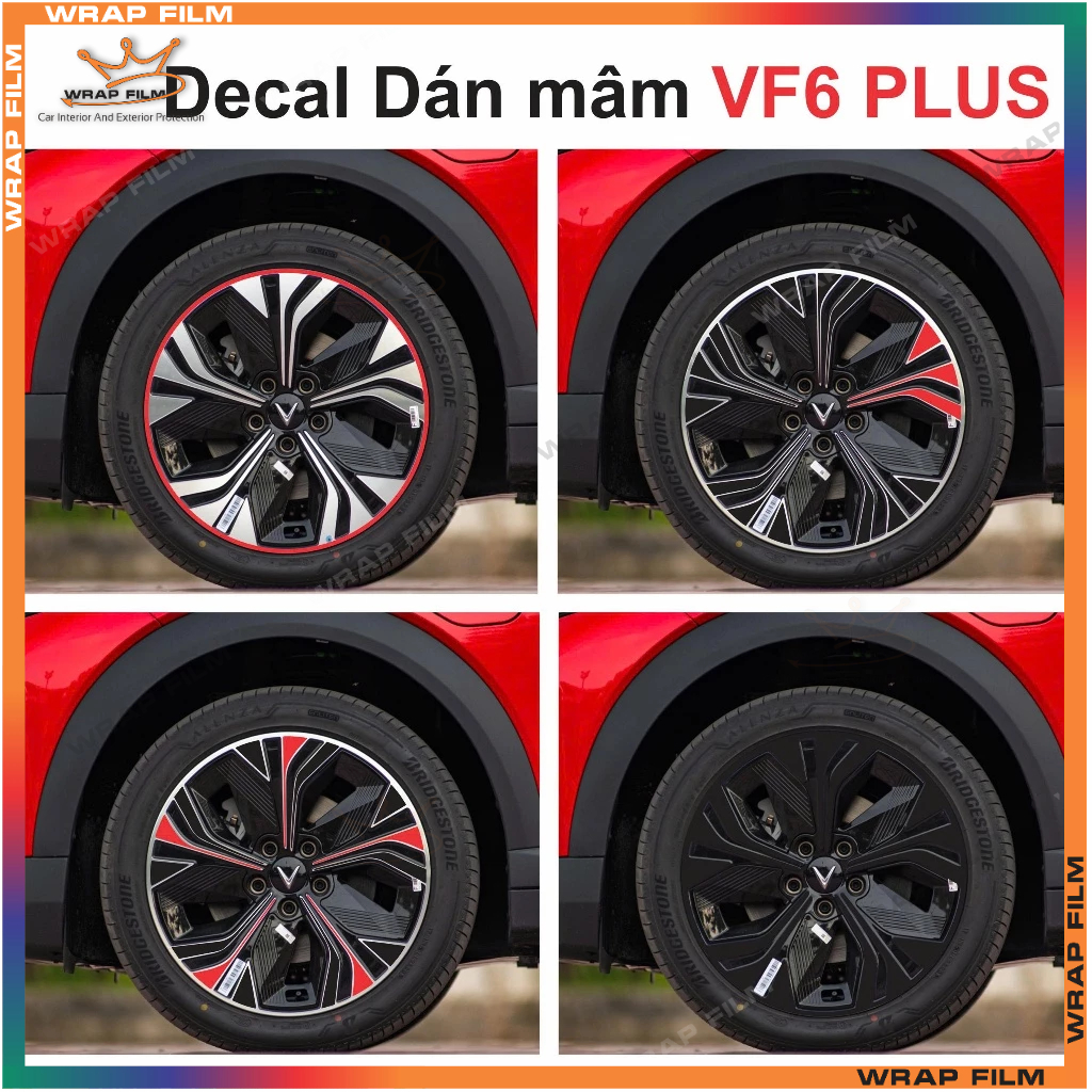 Decal dán mâm Vinfast VF6 Plus ( Giá bao gồm 5 bánh), Decal cao cấp, không phai màu, không để lại keo khi bóc ra