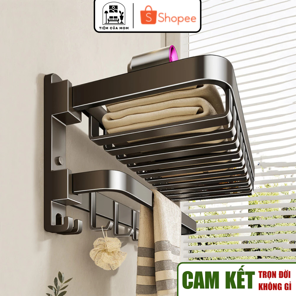 Kệ Để Khăn Nhà Tắm Dán Tường Có Móc Treo Quần Áo Kèm Thanh Ngang Không Cần Khoan Đục [FREE SHIP]