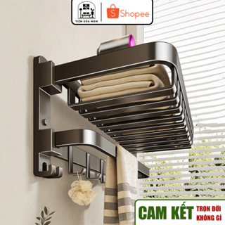 Kệ Để Khăn Nhà Tắm Dán Tường Có Móc Treo Quần Áo Kèm Thanh Ngang Không Cần Khoan Đục [FREE SHIP]
