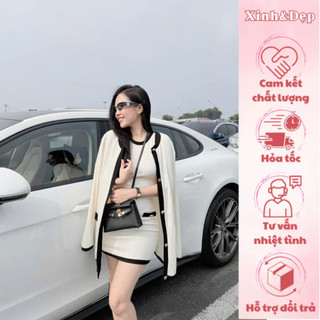  Váy len body nữ XINH_ĐẸP sát nách mĩ viền đen phối áo choàng sang chảnh đi chơi đi du lịch BL1930 