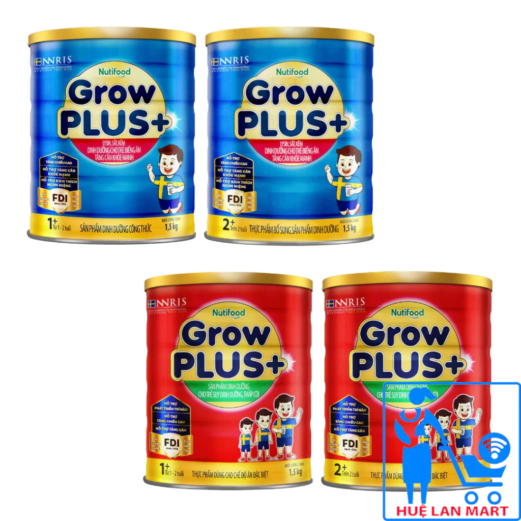 Combo 2 Lon Sữa bột Nutifood Grow Plus+ Xanh/ Đỏ Số 1+/ 2+ - Lon 1.5kg