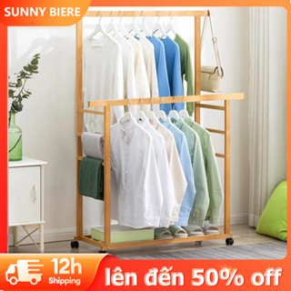 SUNNY BIERE Kệ treo quần áo đôi Giá treo quần áo treo khăn gỗ thông nhập khẩu chắc chắc di chuyển tiện lợi 148*100*36 cm