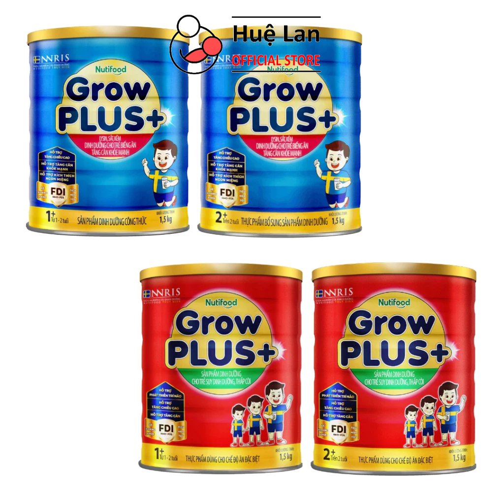 Combo 2 Lon Sữa bột Nutifood Grow Plus+ Xanh/ Đỏ Số 1+/ 2+ - Lon 1.5kg