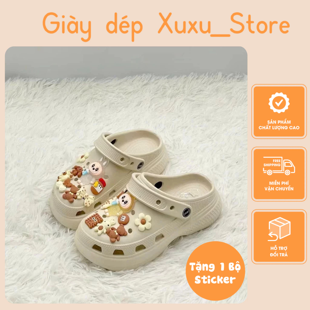  Dép sục cho bé gái đế bánh mỳ cao 3cm dép cross trẻ em TẶNG kèm sticker dễ thương  317  