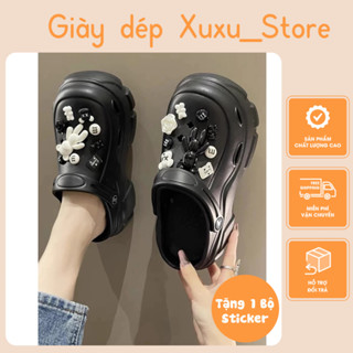 Dép sục đế dày 8CM dép bánh mì nữ đế độn siêu nhẹ tặng kèm STICKER _TĂNG 1 SZ(MÃ 279*93 GẤU BLACKWHITE)