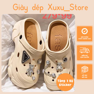  Dép sục Cross màu Nâu đế bánh mì tăng chiều cao 7cm cho Nữ tặng kèm sticker  279  