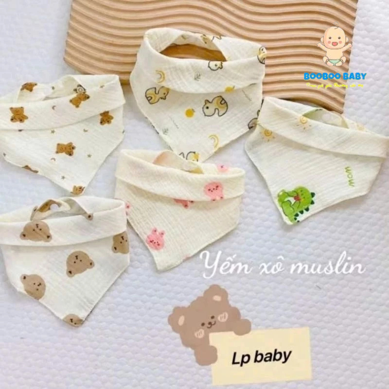 (Chọn Mẫu) Yếm Xô Muslin 4 Lớp Tam Giác 2 Cúc Bấm Cho Bé, Yếm Xô Muslin Đa Năng BB55