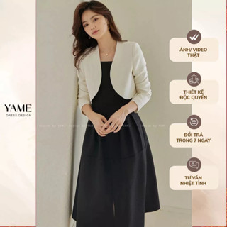 [CÓ TÁCH SET] Set bộ nữ gồm áo khoác rời màu trắng kem và váy đen basic chất dạ mềm YAME YS35