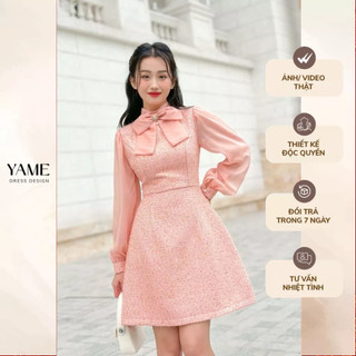 Váy dạ tweet 2 lớp có lớp lót tay phối tơ dáng chữ A YV141 CINDA YAME