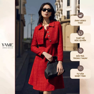  Set Bộ Gồm Áo Khoác Dạ Nữ Dáng Crop Dài Tay Kèm Váy Dạ Cùng Màu Hai Dây Bản To Dáng A YAME YS790 