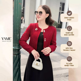  Áo khoác dạ dài tay nhiều màu ánh kim tuyến vạt tròn cúc đôi cách điệu YAME YAK548 