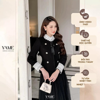  Set bán lẻ gồm áo chất dạ và chân váy ren cúc bấm YAME TT06 cực sang chảnh xinh xắn 