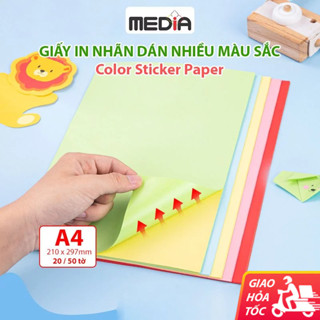 Giấy Decal Sticker Màu A4 Media Mặt Mờ (21x30) 80gsm 20/50 Tờ, Giấy In Decal Nhãn Dán Color Sticker