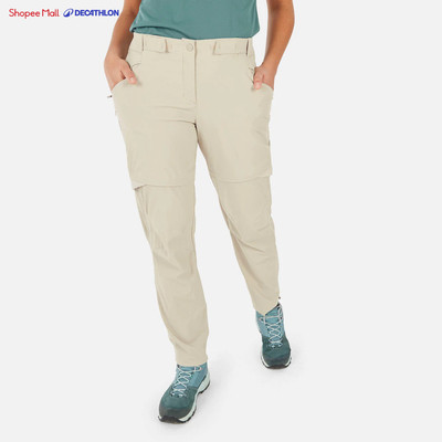 Quần dài leo núi dã ngoại nữ tháo ống mh500 màu be Decathlon QUECHUA mã 8786703