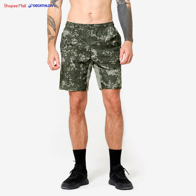 Quần short tập fitness nam có túi khóa kéo DECATHLON Xanh lá kaki mã 8927169