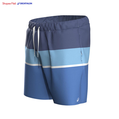Quần short đi biển lướt sóng nam dáng ngắn DECATHLON 100 xanh dương/sọc ngang mã 8915626