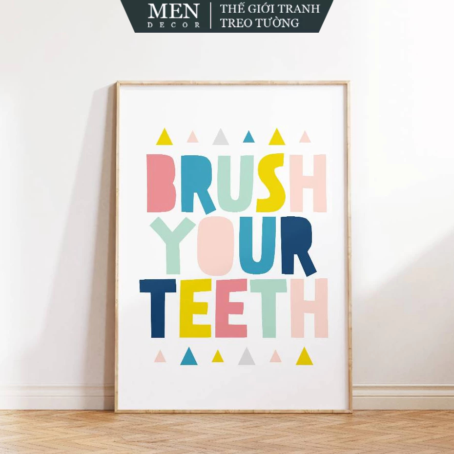 Tranh treo tường, Kids Bathroom Art, Brush Your Teeth Sign, Colorful Wall Art For Children Bathroom,