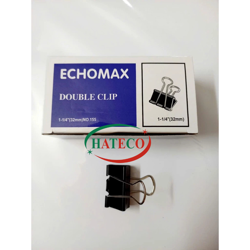 Hộp 12 chiếc kẹp bướm ECHO 32 mm - Kẹp đen 32 No155 - Kẹp tài liệu văn phòng - Kẹp sắt các kích cỡ